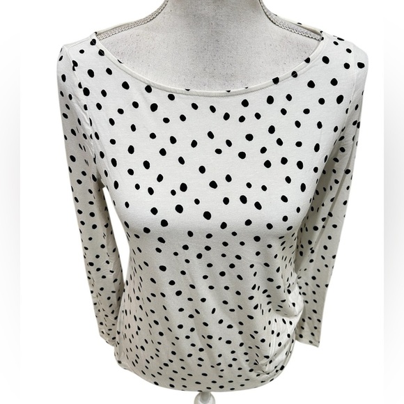 A pea in the pod black/white polka dot long sleeved side ruched top size small - Picture 5 of 11